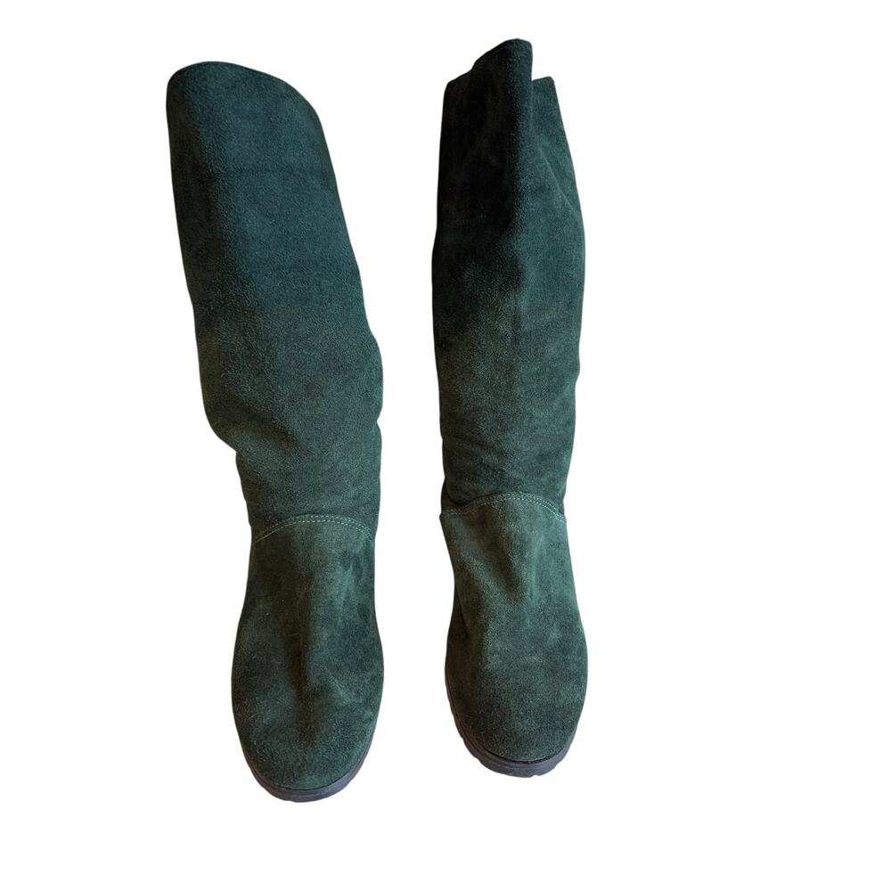 Vintage Lands End Hunter Green Suede Flat Mid Ankle Boots 6.5 - Picture 4 of 8